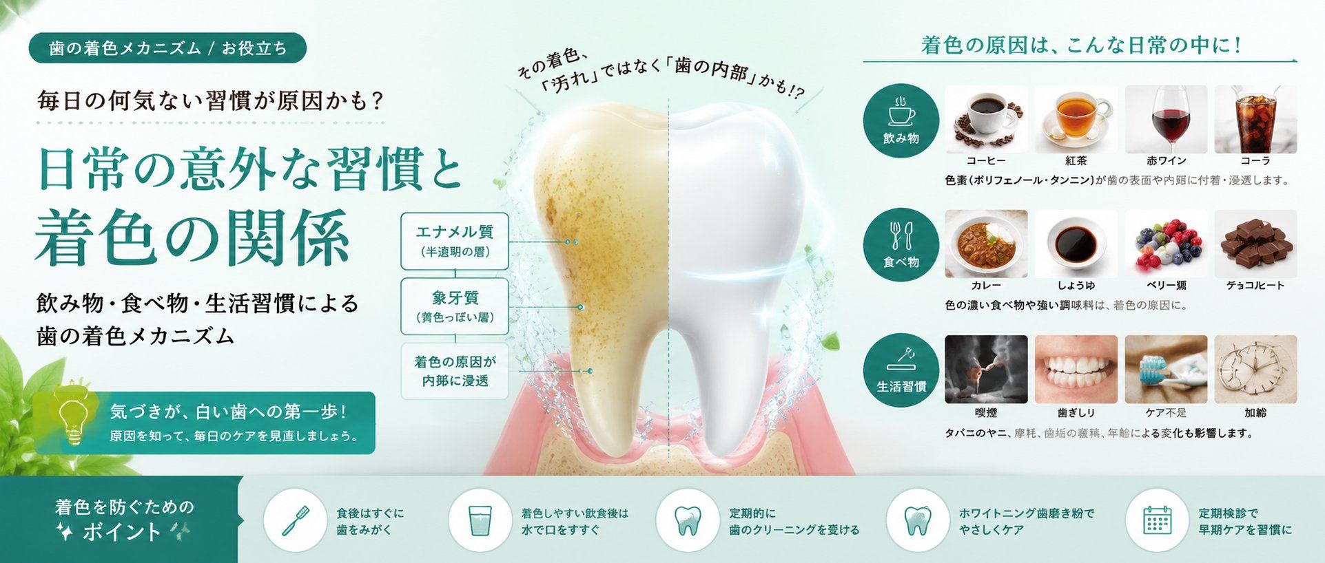 毎日の何気ない習慣が原因かも？飲み物・食べ物・生活習慣による歯の着色メカニズム