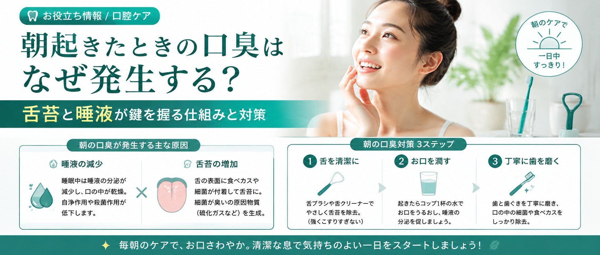朝起きたときの口臭はなぜ発生する？舌苔と唾液が鍵を握る仕組みと対策