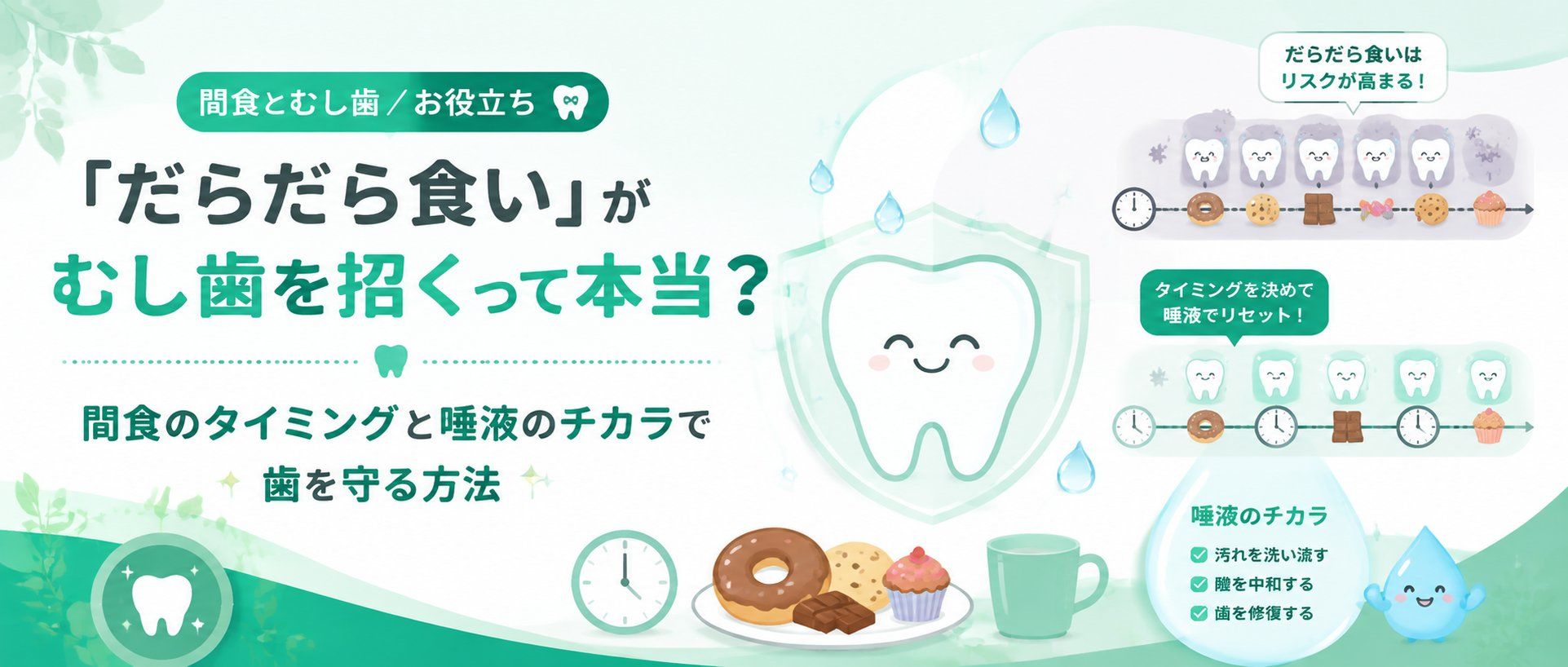 「だらだら食い」がむし歯を招くって本当？間食のタイミングと唾液のチカラで歯を守る方法